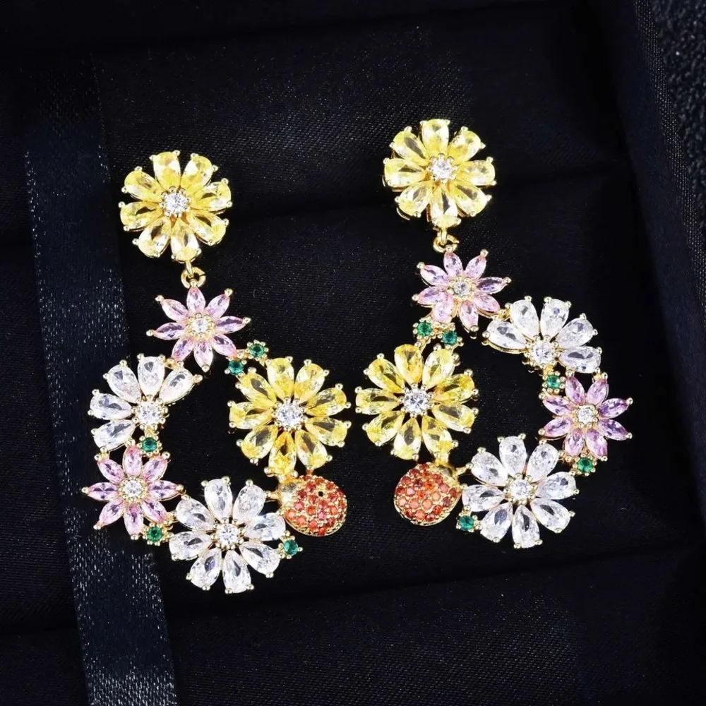 Colorful Floral Zircon Dangle Circle Earrings_2